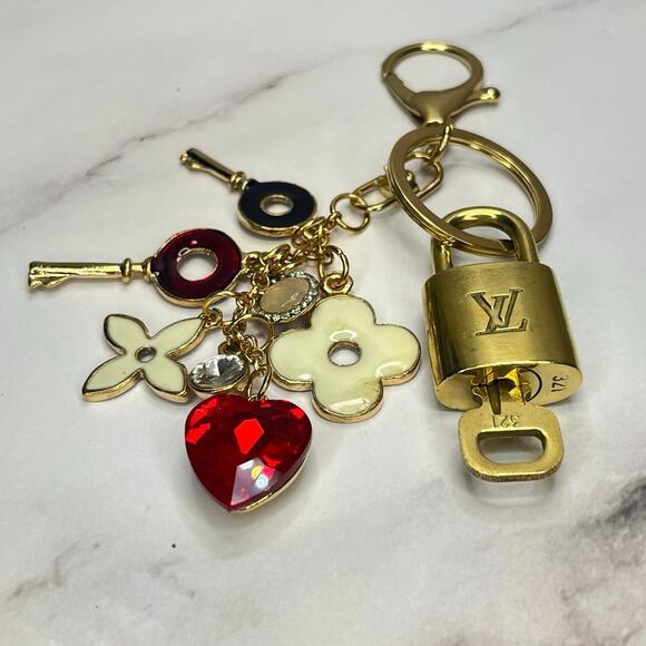 Louis Vuitton Lock & Key Set #321 on a Charm Cluster Keychain/Bag Charm - Picture 1 of 4